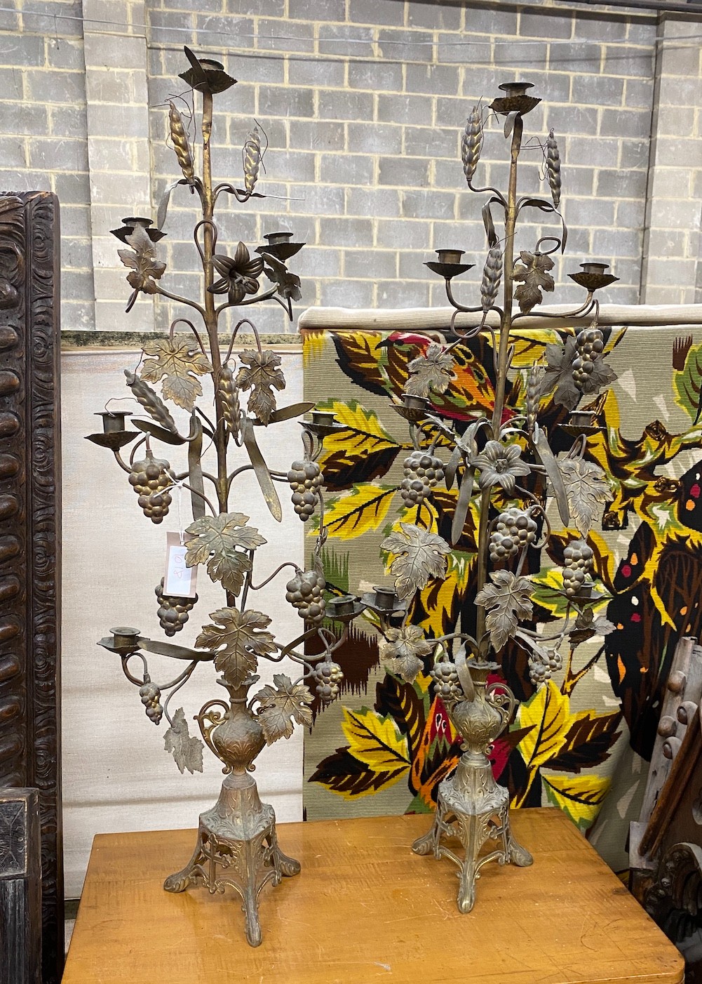 A pair of early 20th century French gilt metal candelabra, height 96cm